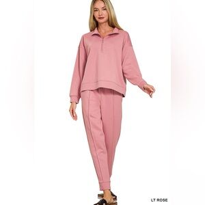 Zenana Scuba Half Zip Pullover and Jogger Set